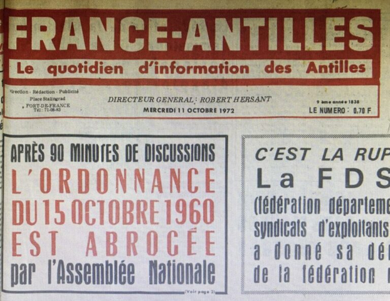 France-Antilles relate l’affaire de l’ordonnance du 15 octobre 1960